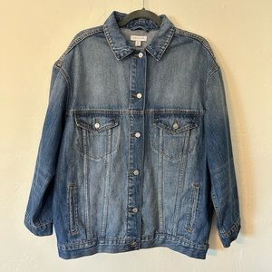 Topshop Blue Wash Denim Jean Trucker Boxy Moto Jacket Retro Oversized Grunge 4